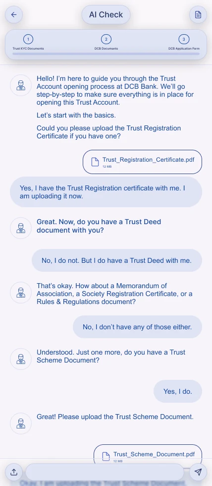 Ikee guided chat walking a relationship manager through the Trust account journey