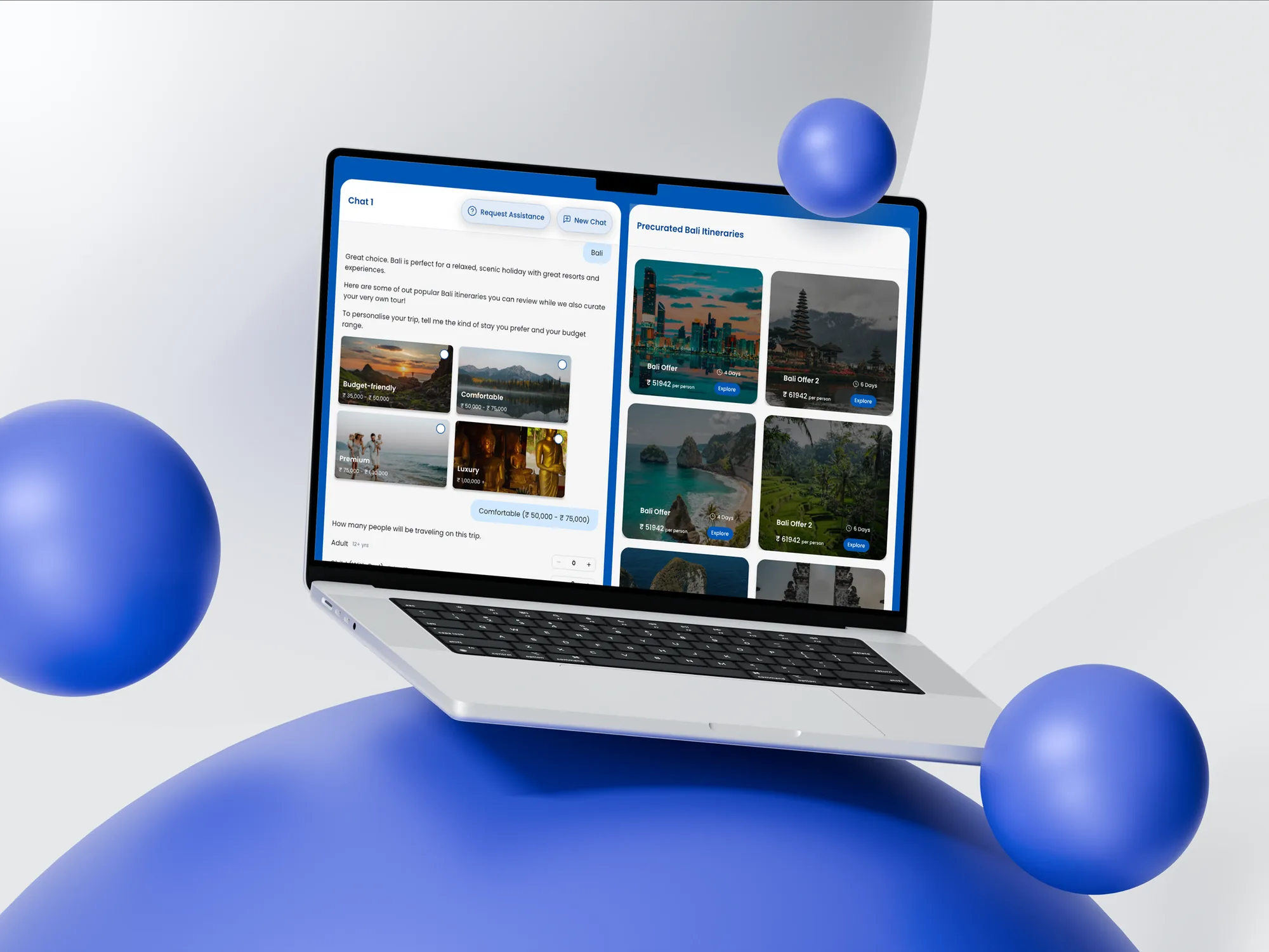 Tacy destination selection with pre-curated Bali itineraries, as designed in Figma