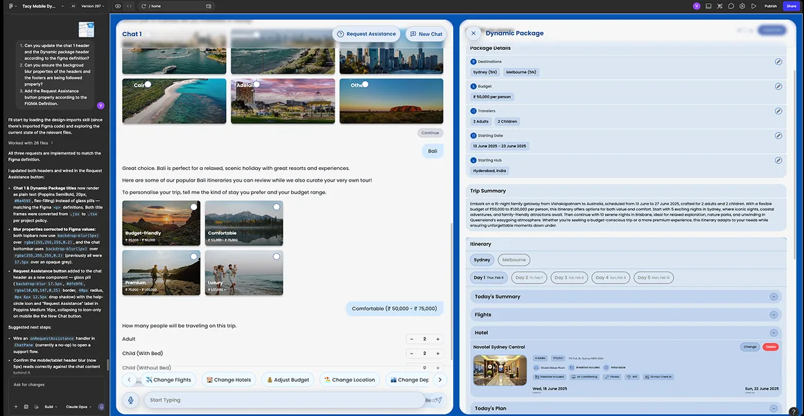 Figma Make building the Tacy mobile experience from the Figma definition